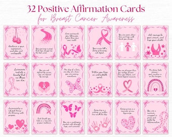 Breast Cancer Awareness Positive Affirmation Cards Printable, Mental Health Self Care Digital Instant Download, Positive Quotes and Saying