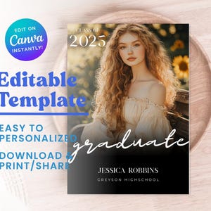 Editable Graduation 2025 Template, Minimalist Graduation Announcement, Modern Graduation Announcement Template