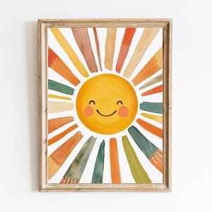Pôster de sala de jogos de sol, impressão de sol em aquarela, download digital, arte de parede de berçário, arte de parede de sol, decoração de quarto de meninas, decoração de berçário em aquarela