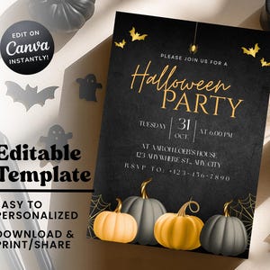 Editable Adult Halloween Party Invitation, Printable or Digital Invitation, Halloween Birthday, Halloween Costume Party Invite, Glam