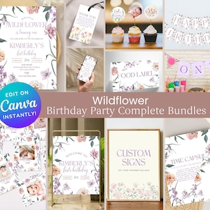 Wildflower Birthday Invitation Bundle, Wildflower 1st Birthday Bundle, Wildflower Birthday Invite, Wildflower Birthday Decor, Invitation