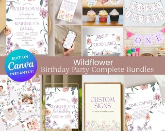 Wildflower Birthday Invitation Bundle, Wildflower 1st Birthday Bundle, Wildflower Birthday Invite, Wildflower Birthday Decor, Invitation