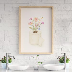 Toilet Paper Roll Plant Print, Digital Download, Toilet Print, Minimalist Wall Art, Botanical Print, Funny Bathroom Wall Art, Watercolor Art