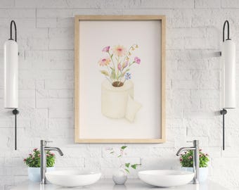 Toilettenpapierrolle Pflanzendruck, Digitaler Download, Toilettendruck, Minimalistische Wandkunst, Botanischer Druck, Lustiges Badezimmer Wandkunst, Aquarellkunst