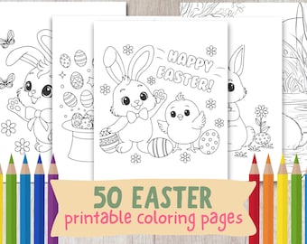 50 kleurplaten paashaas voor kinderen | Kleurplaten Pasen | Kleurplaten konijnen kinderen | Kleurboek | Digitale kleurplaten