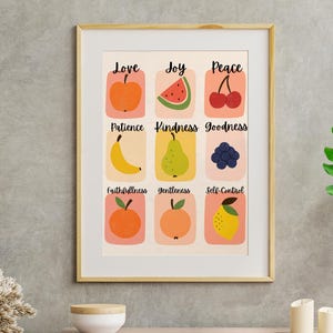 Fruit of the Spirit Print, Fruit Poster Digital Download 1 Print, Trendy Scripture Artwork, Modern Bible Décor, Colorful Christian Wall Art
