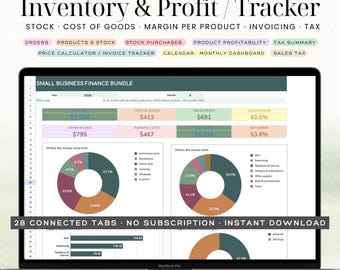 Inventory & Profit Tracker Google Sheets, Small Business Bookkeeping Spreadsheet, Stock COGS and Product Cost Calculator, Etsy Seller