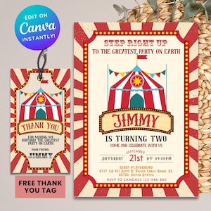 Modèle modifiable d'invitation d'anniversaire de carnaval, invitation d'anniversaire de cirque, invitation de carnaval, invitation de carnaval