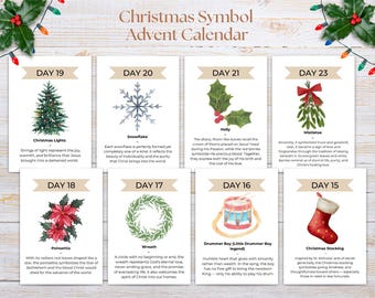 Christmas Symbol Advent Calendar | Printable Scripture Advent Cards | Christian Family Activity | Faith-Based Advent Devotional