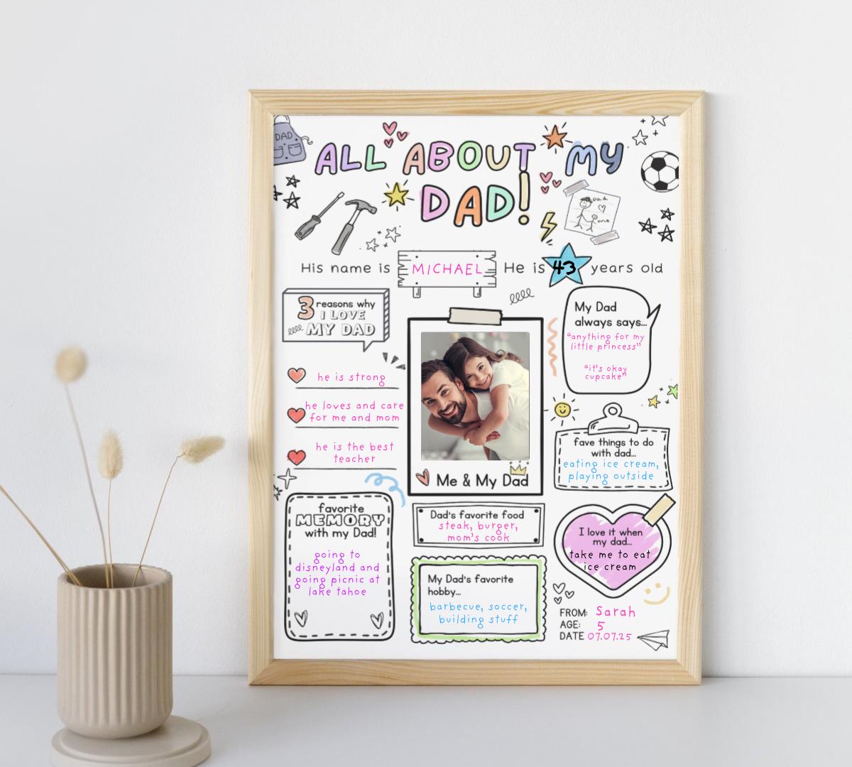 All About My Dad Printable Fathers Day Questionnaire Dad Gift From Kids ...
