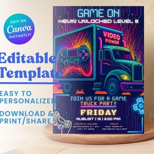 video game birthday invitation digital download, instant Digital Download Gamer Birthday Invite, Video Game Truck Birthday Party Invitation