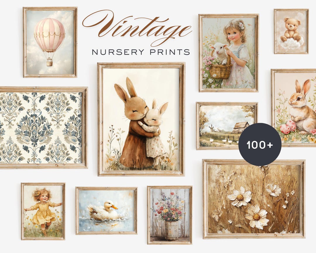 Vintage Nursery Prints -animal Calm Gallery Wall Set -100 Vintage ...