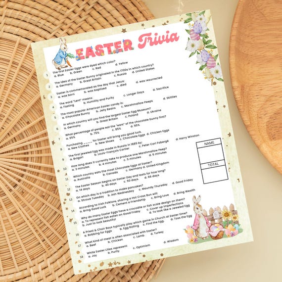 Easter Games, Easter Trivia Party Game, Adult Trivia Game, Teen Easter Game, Printable Games, Easter Group Game, Instant Download