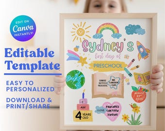 First Day of School Sign Printable Template, Last Day of School Sign, Editable, Back to School Photo Board, Download, Back to School Board