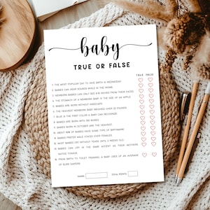 Babyshowerspel waar of niet waar | Afdrukbare babyshowergames | Oh schat waar of niet waar | Bewerkbare sjabloon | Direct downloaden