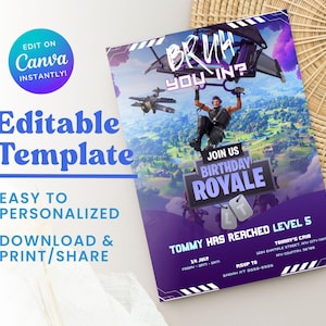 Convite de aniversário para irmão, modelo digital editável, convite para festa de aniversário de jogador, cartão de aniversário para impressão, convite para festa de videogame, download instantâneo