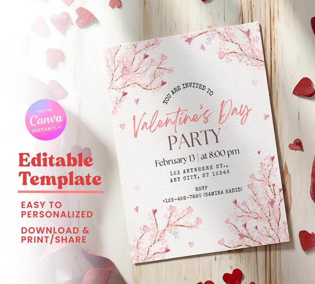 Valentine's Day Party Invitation Template, Valentines Heart Dinner ...