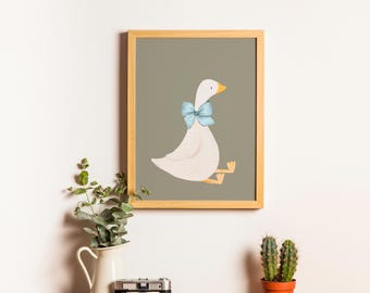 Silly Goose Wall Art Sage Green Nursery Decor Blue Coquette Room Decor Green Girl's Room Goose Print Cute Goose Poster Farm Animal Printable