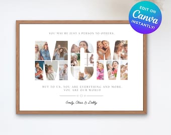 Custom Mum Photo Collage TEMPLATE,  Mother's Day Gift,  Edit Yourself DIY Download, Canva Template, Gift for Mother, Birthday Present