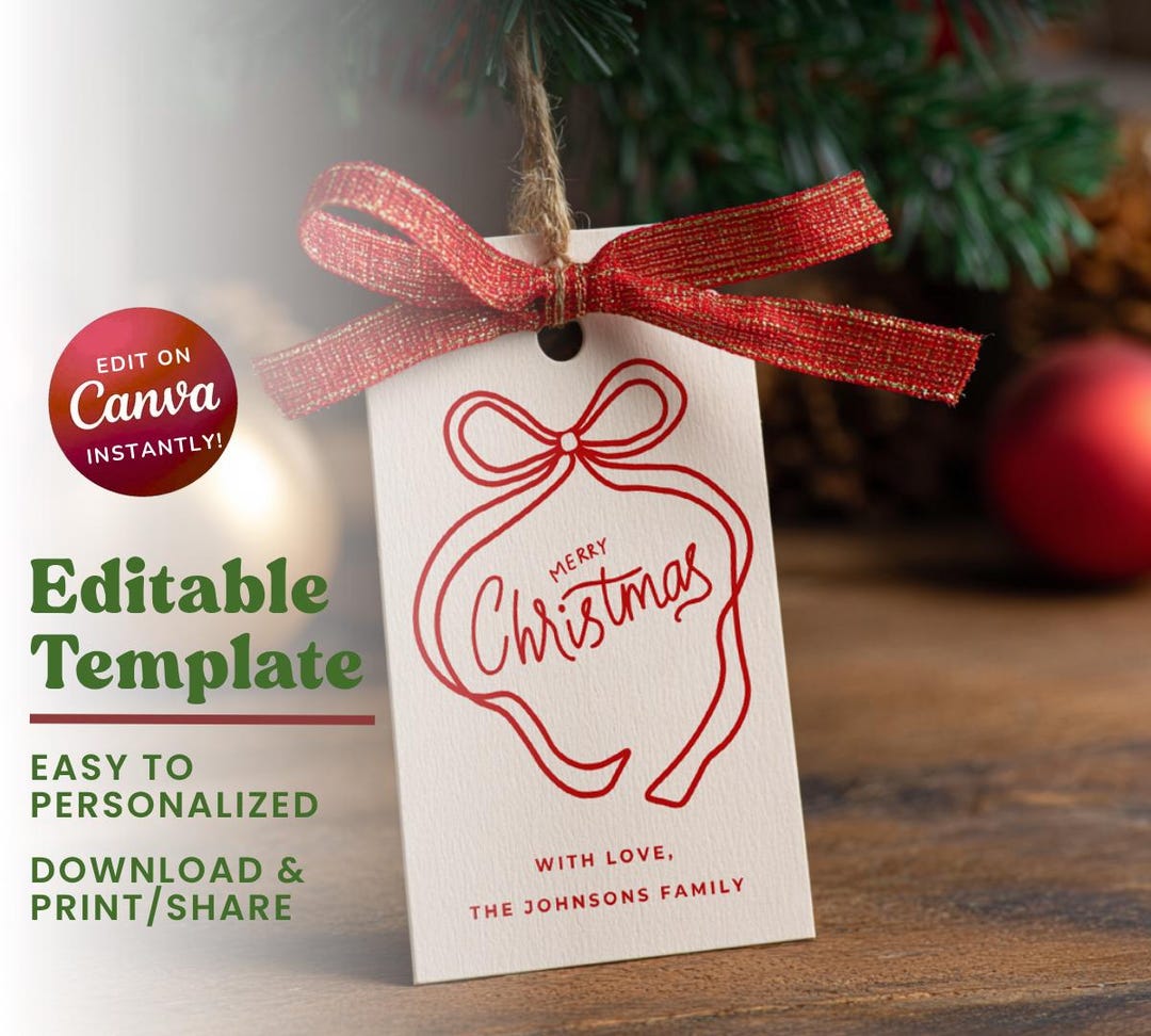 Red Bow Christmas Gift Tag Template, Merry Christmas Favor Tags ...