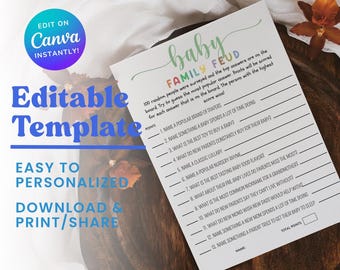 Baby Shower Game Family Feud | Baby Shower Games Printable | Family Feud Game | Gender Neutral | Editable Template | Instant Download