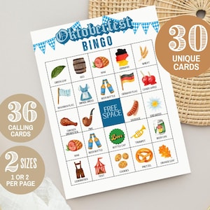 30 Oktoberfest Bingo Cards, German Fest Party, Oktoberfest Games Activities, PDF Files, Beer Festival Activity, Oktoberfest Bingo Game