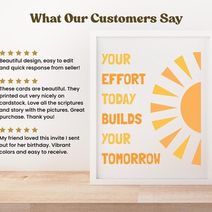 May include: A framed print with the text "YOUR EFFORT TODAY BUILDS YOUR TOMORROW" in orange, with a stylized orange sun graphic. The frame is white, and the background is white. The image also includes customer reviews.