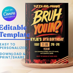 Convite de aniversário para irmão, qualquer idade, grafite neon, convite editável para festa, download instantâneo, cartão de aniversário para impressão, modelo digital para qualquer tema