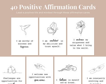 Affirmation Cards Printable | Vision Board Manifestation | Positive Quote Flash Cards For Women | Self Esteem | Self Care Gift | Self Love
