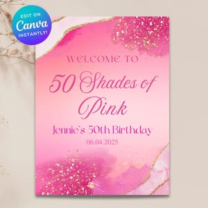Editable Shades of Pink Birthday Welcome Sign, Pink Agate Birthday Welcome Sign, Printable Instant Download
