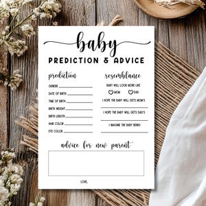 Minimalistische kaart met babyvoorspellingen | Babyshowerspellen | Advies en wensen voor toekomstige ouders | Voorspellingen en advies voor baby's | Babysjabloon