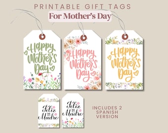 Mother's Day Gift Tags - ENGLISH & SPANISH / 3 Styles / Mother's Day Bright Floral / Mom Tags Printable / Download / Mothers Day Printable