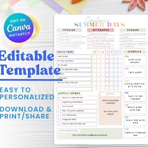 Summer Planner Kids, Summer Weekly Schedule Kids, Summer Kids Printable, Summer School Planner, Summer Printable, Summer Kids Weekly Routine