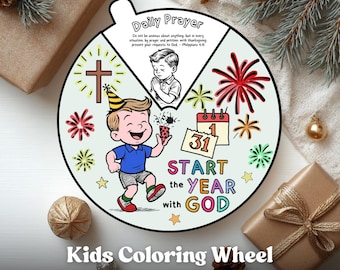 Start the Year with God Coloring Wheel | Sunday School Bible Activity Printable | New Year Prayer | Christian New Year’s Craft for Kids