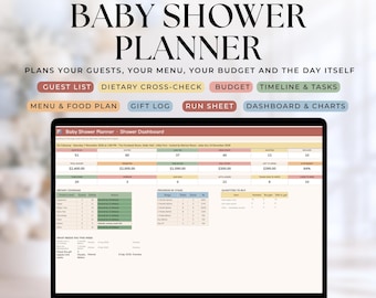Baby Shower Planner Spreadsheet Google Sheets | Guest List RSVP & Dietary Tracker | Budget Gift Log | Baby Shower Organizer Template