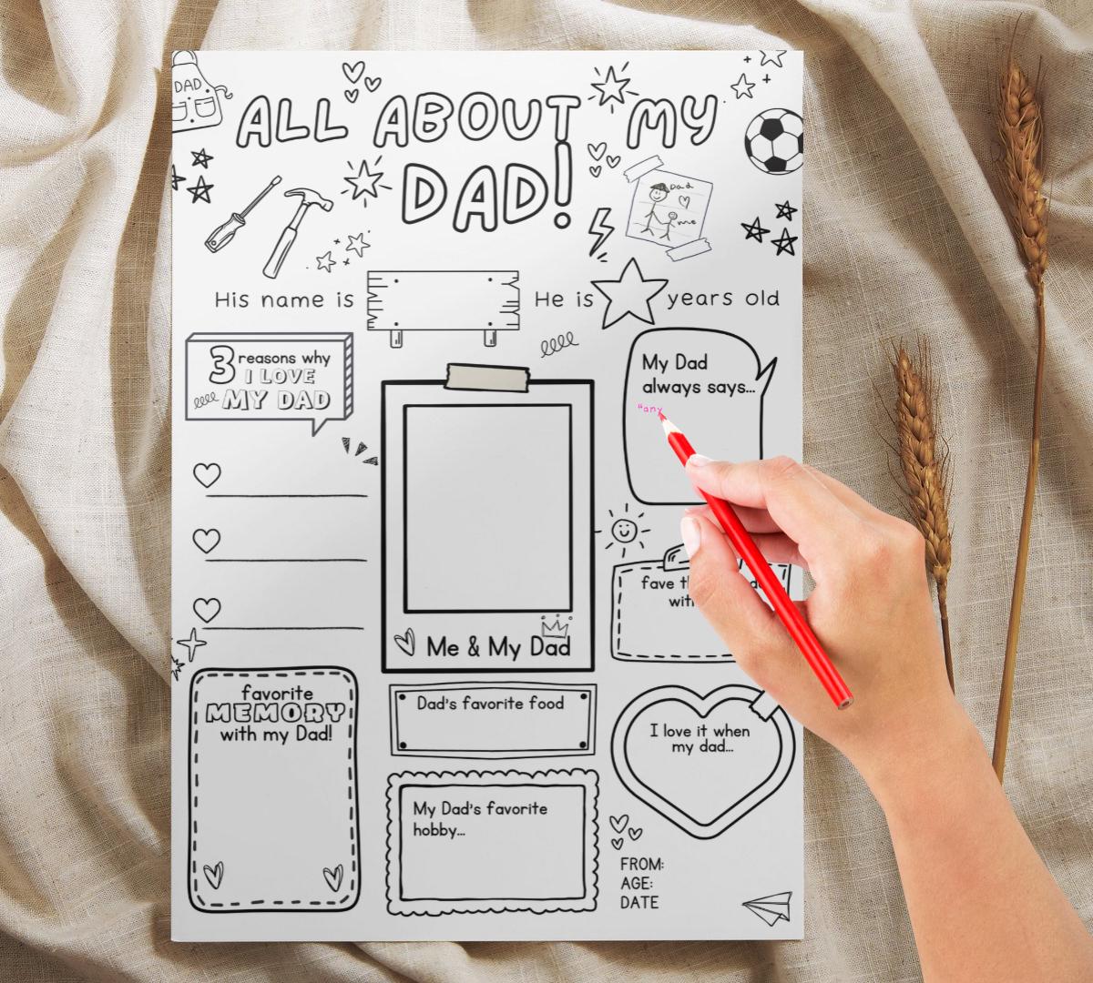 All About My Dad Printable Fathers Day Questionnaire Dad Gift From Kids ...