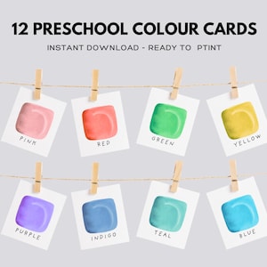 12 Color Cards Educational Printable Cards, Instant Download, Montessori flashcards, Pre-School Cards