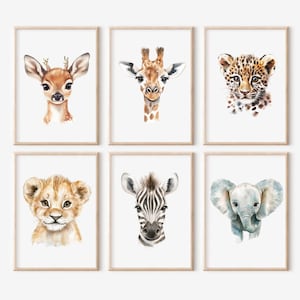 Set of 6 Safari Nursery Prints, Safari Animal Poster, Jungle Nursery Print, Safari Nursery Decor, Nursery Animal Print, Baby Room Wall Art