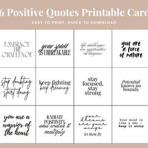 Printable Inspirational Quote Cards: Motivational Desk Decor, Positive Affirmations and Kindness Notes