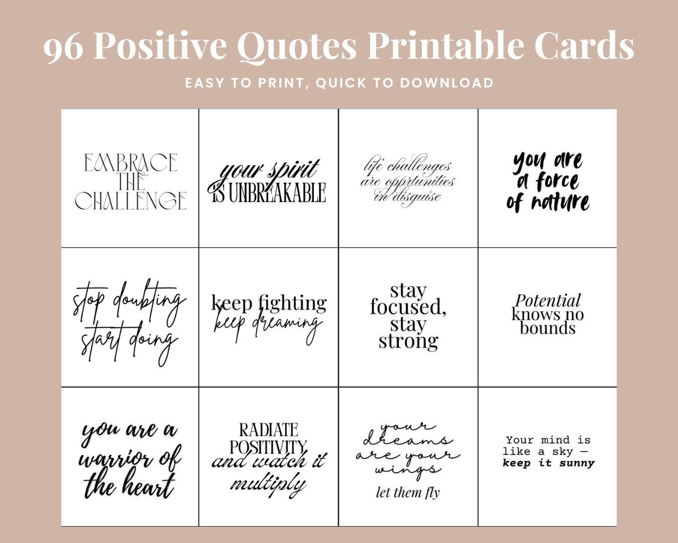 Printable Inspirational Quote Cards: Motivational Desk Decor, Positive  Affirmations and Kindness Notes - Etsy, image size:1350x1080