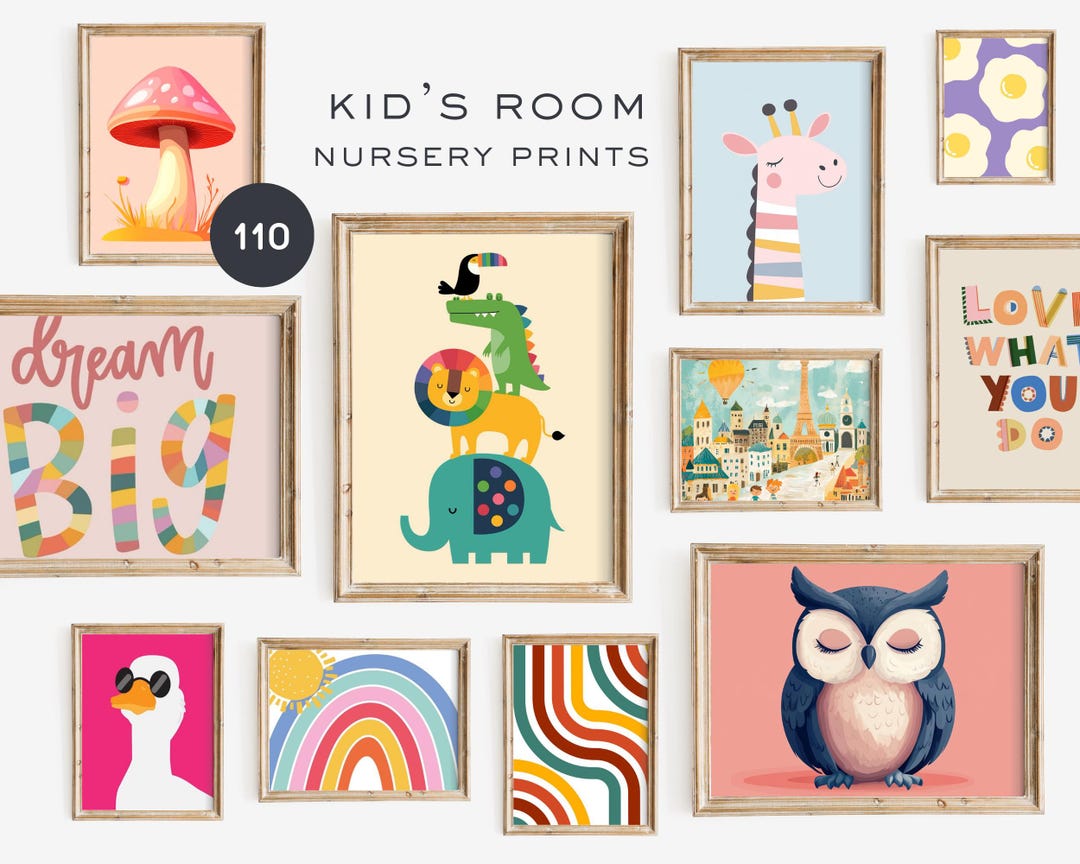 110 Kids Room Prints | Playroom Decor | Wall Art Set | Kids Room Art ...