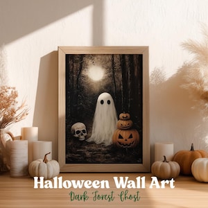 Dark Forest with Ghosts Print, Dark Academia Decor, Rustic Farmhouse Art, Dark Cottagecore Print, Printable Vintage Halloween Wall Art