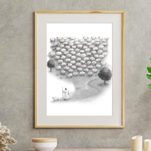 Jesus Leaves the 99, Rejoices over One Lost Sheep,  WALL Art, Bible Art, DIGITAL PRINT!, Jesus Good Shepherd, Jesus Art