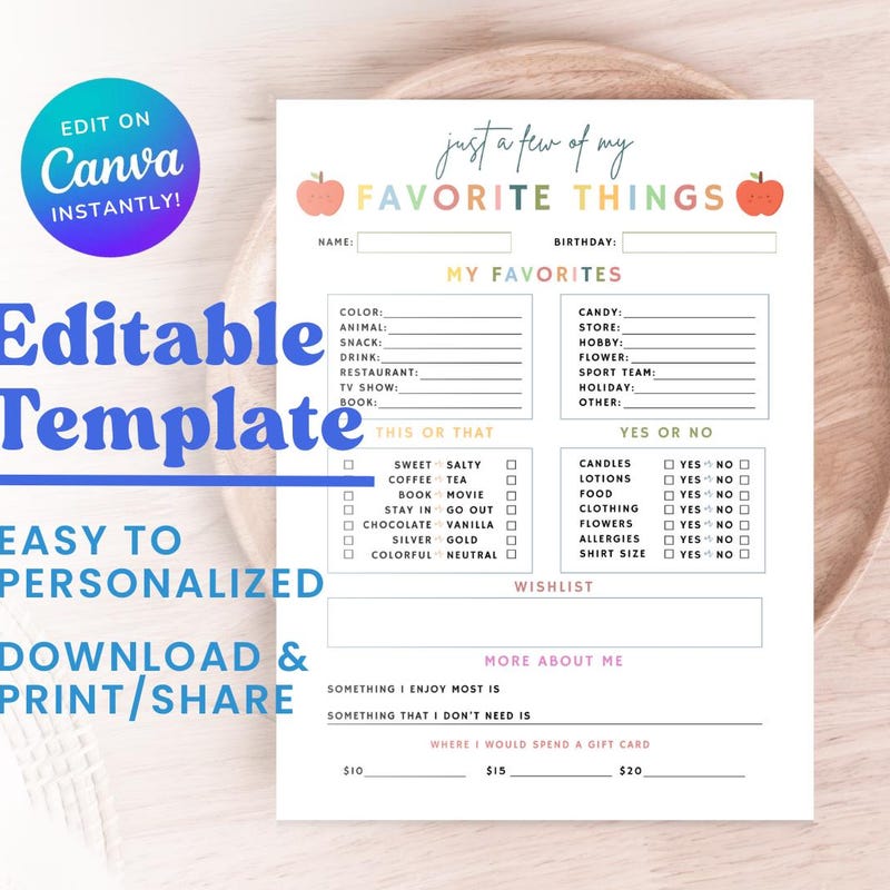 A Few of My Favorite Things Printable - Etsy