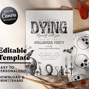 Vintage Halloween Invitation Template, Editable Instant Digital Download, Modern Halloween Invite, Printable Halloween Party for Adults