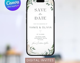 Invito elettronico Save the Date, invito digitale Save the Date, modello digitale Save the Date, SD-63, invito di nozze elettronico, verde e oro