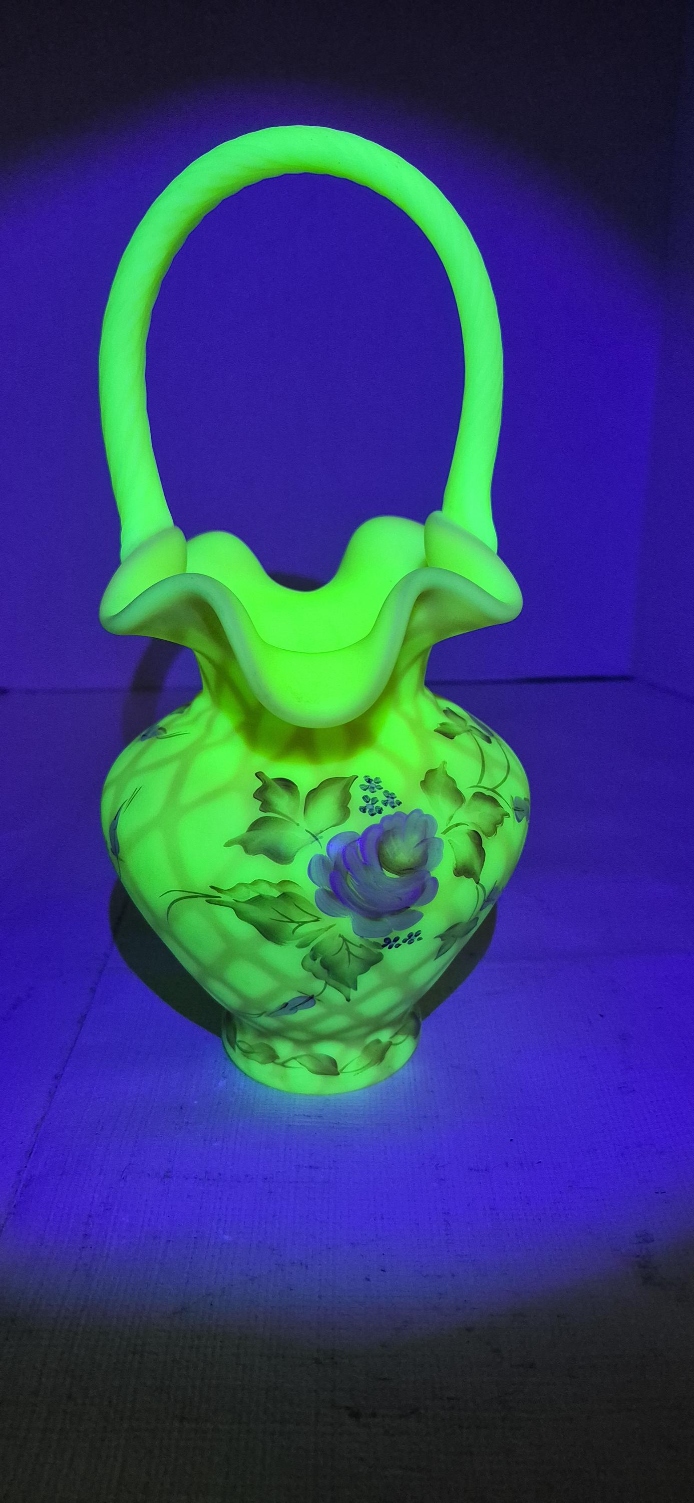Fenton Glass Basket Painted Flowers - Etsy