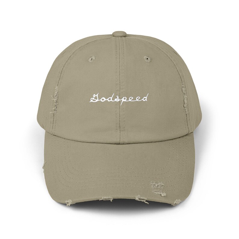 Distressed Cap, Vintage Racing Hat, Retro Baseball Cap, Cool Streetwear Beanie, Trendy Urban Dad Cap, Godspeed Hat by Meek and Mellow image 3