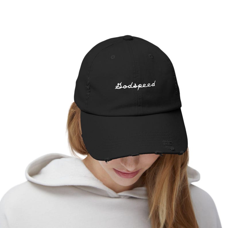 Distressed Cap, Vintage Racing Hat, Retro Baseball Cap, Cool Streetwear Beanie, Trendy Urban Dad Cap, Godspeed Hat by Meek and Mellow image 7