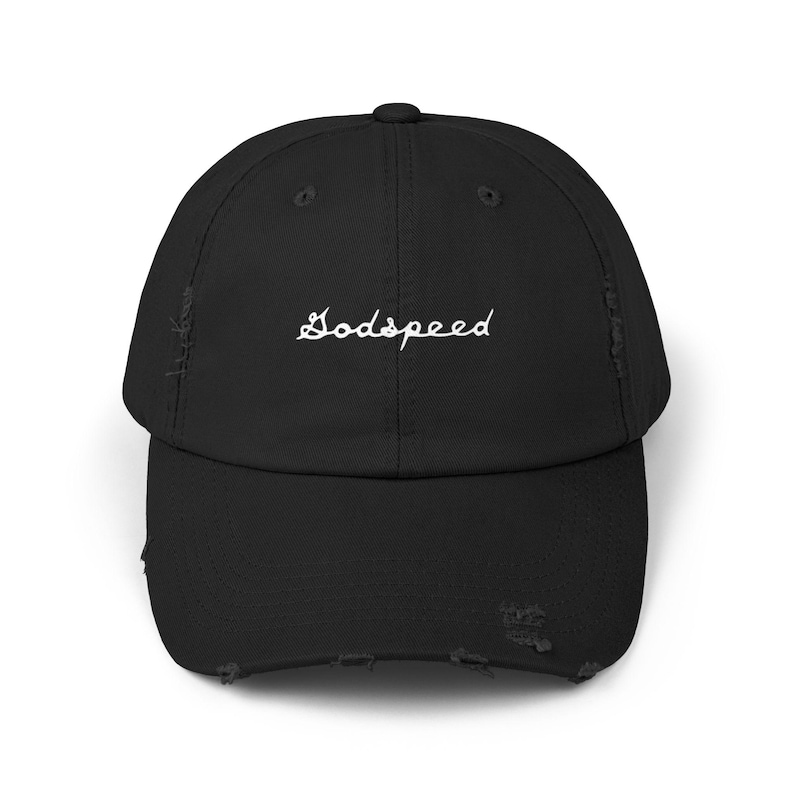 Distressed Cap, Vintage Racing Hat, Retro Baseball Cap, Cool Streetwear Beanie, Trendy Urban Dad Cap, Godspeed Hat by Meek and Mellow image 1